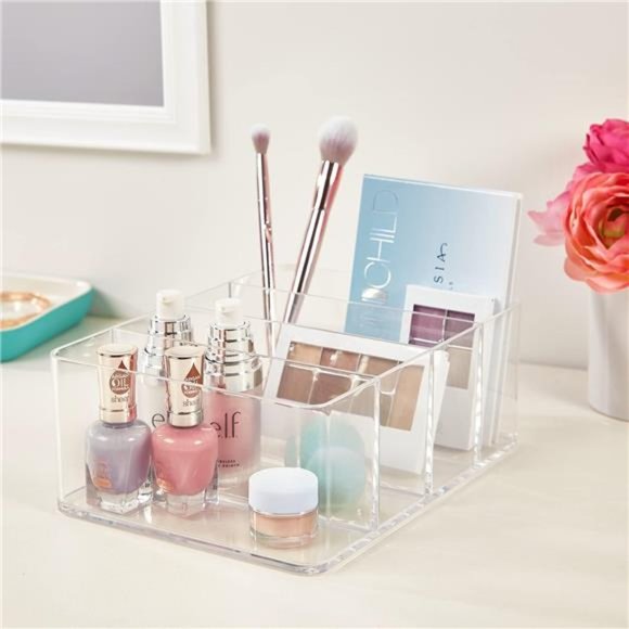4-Compartment Clear Plastic Organizer | Rectangular Divided Makeup and Vanity - Picture 3 of 6